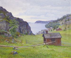 Norrlandskt Kustmotiv Med Stugor