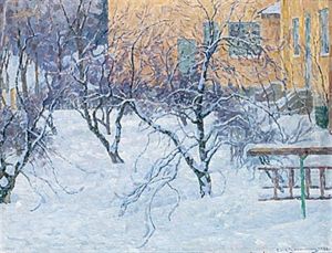 Gardsmiljo I Sno, Lidingo by Carl (August) Johansson