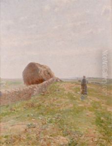 Landskap Med Kvinna Vid Stenmur - Solig Sommardag I Bretagne