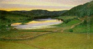 Sommarlandskap I Solnedgang by Carl (August) Johansson