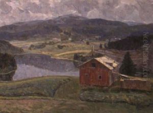 Norrlandskt Landskap Med Hus by Carl (August) Johansson