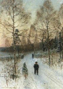 Man I Vinterlandskap by Carl (August) Johansson