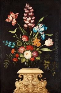 Blomsterstycke Pa Piedestal by Johan Johnsen