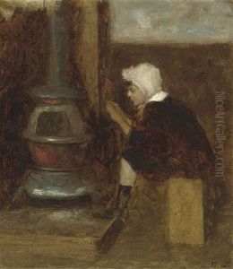 Ice Skater/child Warming Hands In Studio (study) by Eastman Johnson