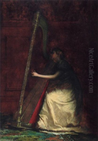 Lady Playing A Harp - view 1