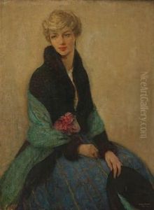 A Young Woman Holding A Rose by Ernest Borough Johnson