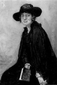 Portrait Of A Lady, Holding A Book In Her Right Hand by Ernest Borough Johnson