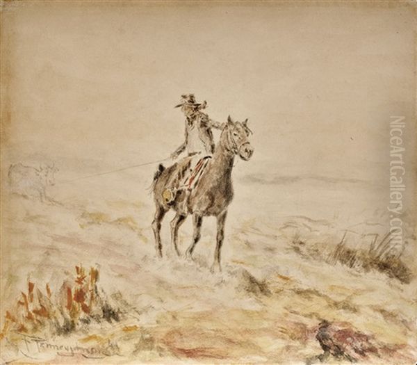 Lone Rancher On Horseback - view 1