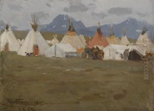 Indian Village With Teepees by Frank Johnson