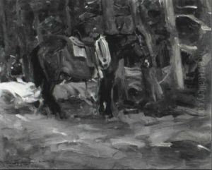 Saddled Horse In Wooded Landscape by Frank Johnson