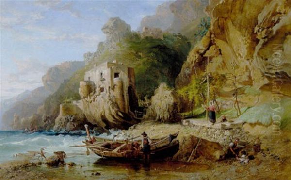Fiskere Ved Deres Bad Ved Kysten Pa Amalfi - view 1