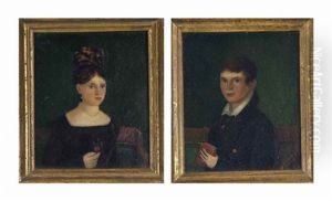 A Pair Of Portrait Miniatures Of A Lady And A Gentleman by Joshua Johnson