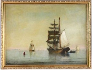 Two-masted Ship At Sea by Johnson, Marshall