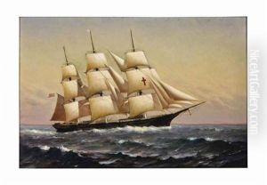 A Three-masted Schooner by Johnson, Marshall