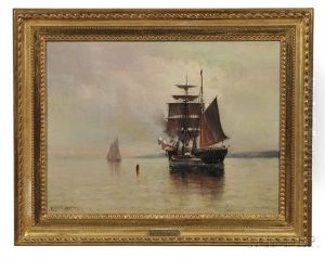 Ship At Anchor In Calm Coastal Waters by Johnson, Marshall