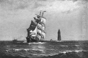 Sailing Ships And Lighthouse by Johnson, Marshall