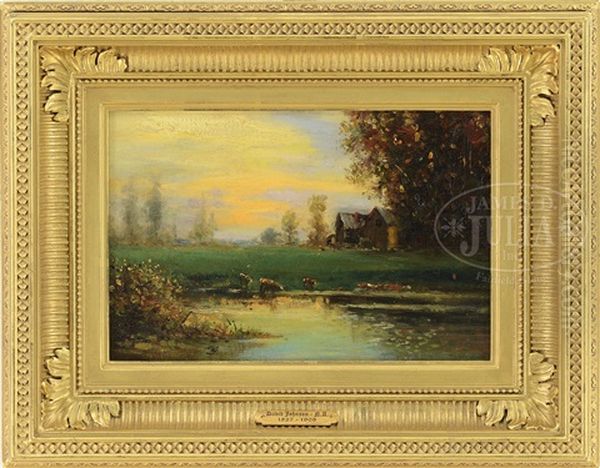 Sunrise Landscape With Cows At Watering Hole - view 1