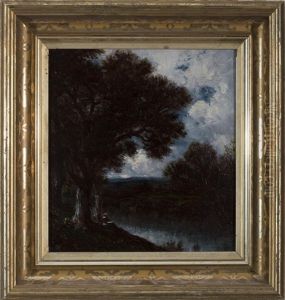 Figure Sitting Under A Tree By A Stream by David Johnson