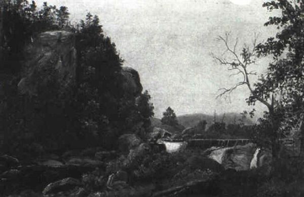 River Landscape With Waterfall - view 1