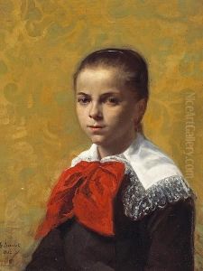 A Portrait Of A Young Girl With A Redbow by Ferdinand Bassot