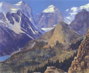 Panoramic View Of The Rocky Mountains With Lake Agnes And Mirror Lake by Francis Hans Johnston