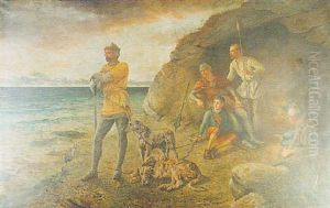 Robert The Bruce And His Men By A Coastal Cave