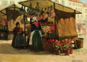 Flower Vendors, Paris by John Young Johnstone