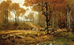 Holzfuhrwerk Im Wald Von Fontainebleau by Dominique-Adolphe Grenet de Joigny