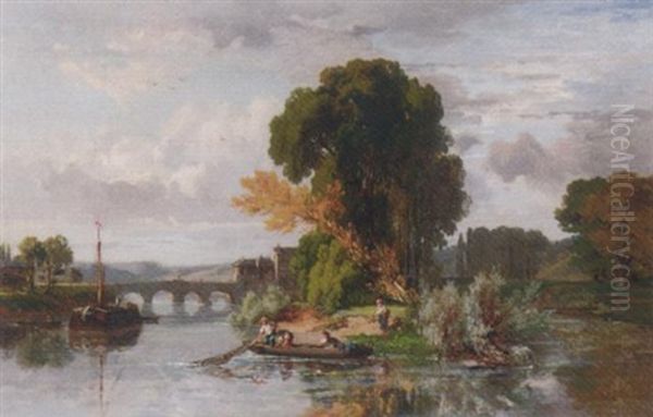 Fishermen In A River Landscape - view 1