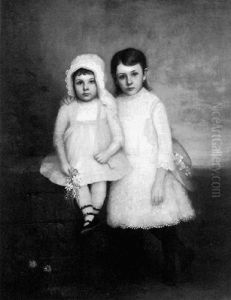 Portrait Of Two Sisters In Blue And Pink Portrait Of Two Sisters In Blue And Pink