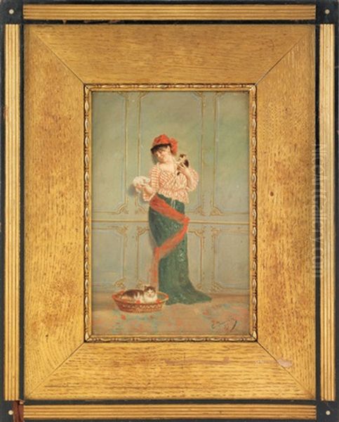 Interior Of A Woman With Kittens - view 1