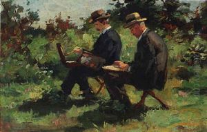 De Schilders Jan Barker En A.j. Groenewegen by Joseph Gerardus van Jole