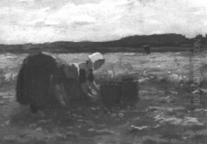 Zwei Bauerinnen Bei Der Kartoffelernte by Joseph Gerardus van Jole