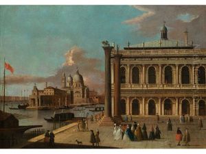 La Piazzetta Con La Libreria Di S. Marco, La Dogana E La Chiesa Della Salute Sullo Sfondo La Piazzetta Con La Libreria Di S. Marco, La Dogana E La Chiesa Della Salute Sullo Sfondo