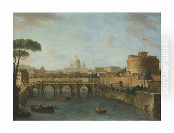 The Tiber, Rome, Looking Towards The Castel Sant'angelo, With Saint Peter's Basilica Beyond - view 1