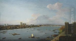London, A View Of The City Of Westminster Over The River Thames From Lambeth