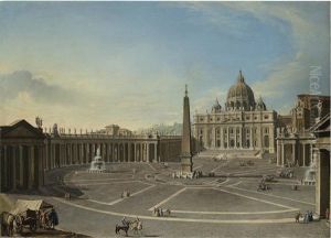 The Basilica Of Saint Peter's, Rome, With Bernini's Colonnade by Antonio Joli