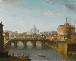 Rome, A View Of The Tiber With The Castel Sant'angelo And Saint Peter's Basilica by Antonio Joli