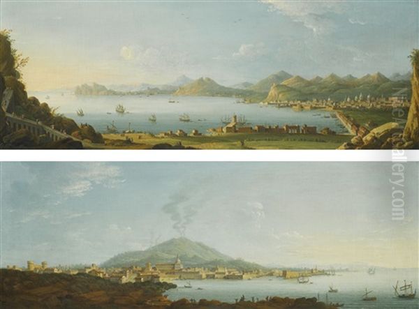 A Panoramic View Of Catania, With Etna Beyond And A Panoramic View Of Palermo (pair) - view 1