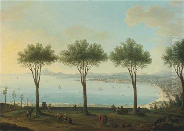 View Of The Bay Of Naples From The South (possibly Poggioreale), Looking North With A King Of The Bourbon Family, Possibly Ferdinand Iv, In The Foreground - view 1