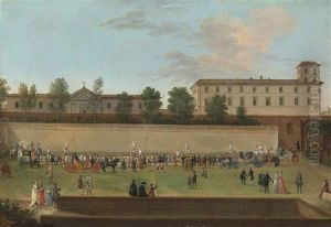 The Gardens Of Palazzo Barberini, Rome, With Elegantly Dressed Figures Watching A Game Of Palla A Bracciale