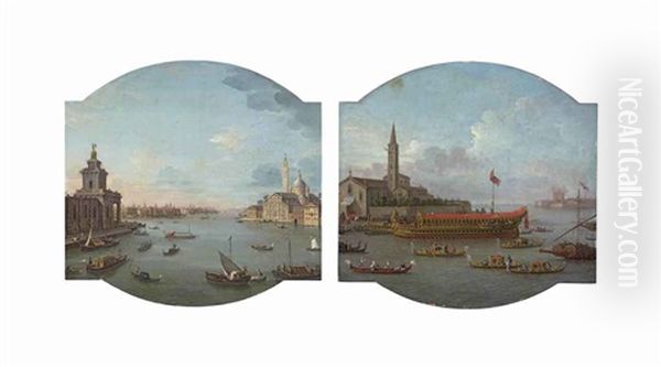 A View Of San Giorgio Maggiore, Venice, With The Punta Della Dogana... (+ A View Of The Bucintoro Anchored In Front Of San Nicolo Al Lido, Venice...; Pair) - view 1