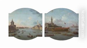 A View Of San Giorgio Maggiore, Venice, With The Punta Della Dogana... (+ A View Of The Bucintoro Anchored In Front Of San Nicolo Al Lido, Venice...; Pair) by Antonio Joli