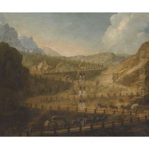 A Capriccio Mountain Landscape With Horses And Carts Ascending A Path A Capriccio Mountain Landscape With Horses And Carts Ascending A Path