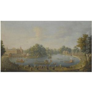 The Royal Palace Of Aranjuez From The North-east, With King Ferdinand Vi Of Spain And Queen Maria Barbara Of Braganza On The Royal Barge by Antonio Joli