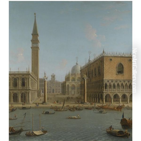 Venice, A View Of The Piazzetta From The Bacino Di San Marco, Including The Biblioteca Sansoviniana, The Torre Dell'orologio, The Basilica Di San Marco Amd The Palazzo Ducale - view 1