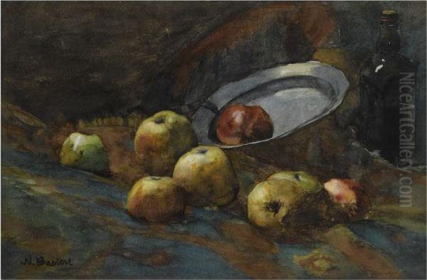A Still Life With Apples, A Bottle And A Pewter Plate - view 1