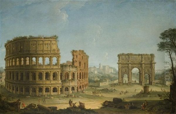 Rome, A View Of The Colosseum And The Arch Of Constantine, With An Artist Sketching In The Right Foreground - view 1