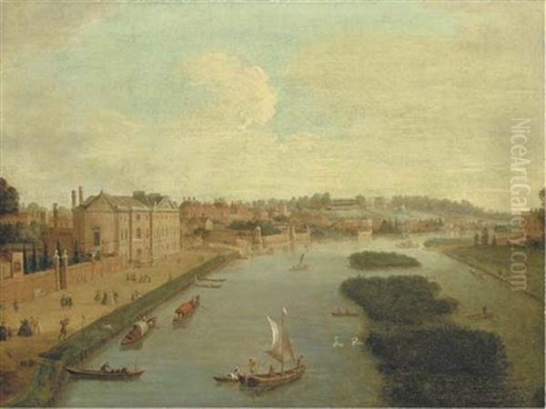 A View Of The Thames At Richmond And Cholmondeley House, With Elegant Figures On Cholmondeley House Walk - view 1