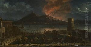 Hafen Von Neapel Und Vesuv Im Mondschein